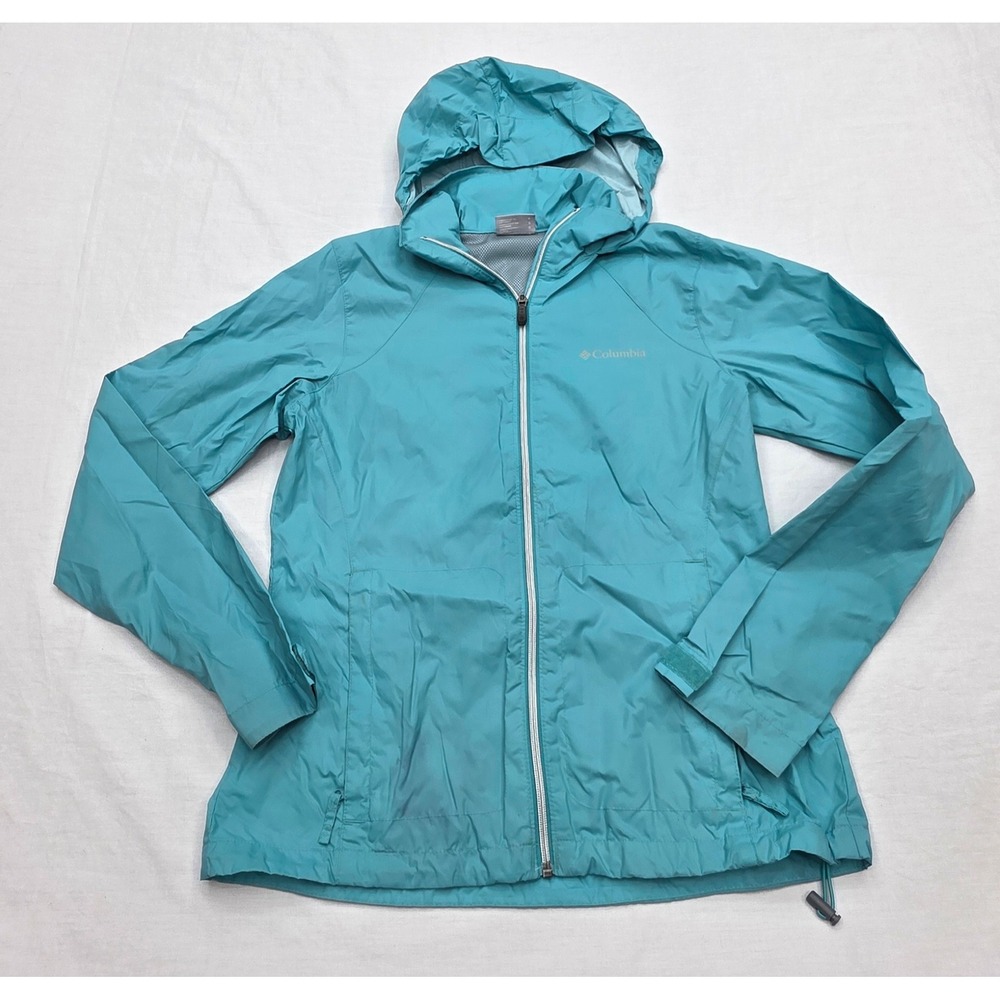 Columbia Womens Size Small‎ Teal Blue Hooded Rain Jacket Windbreaker Wind Coat